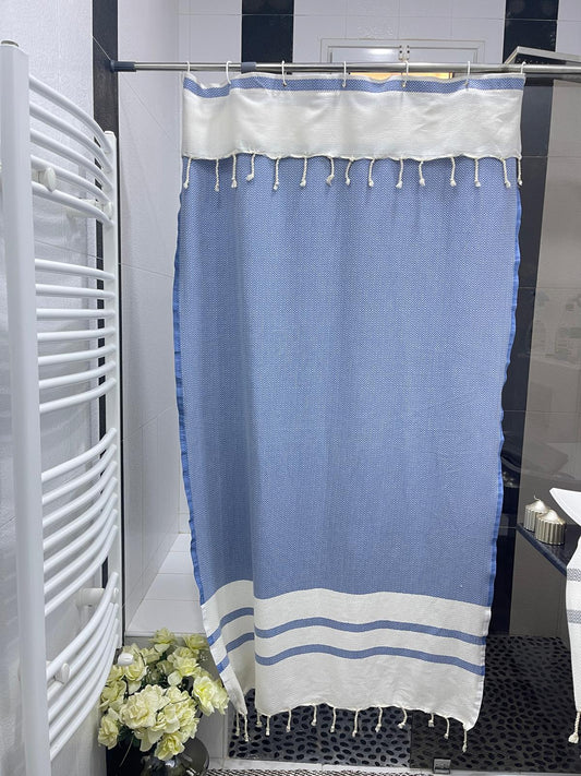 Sky Blue Cotton Stall Shower Curtain – Light, Airy & Quick-Drying (39" x 71")