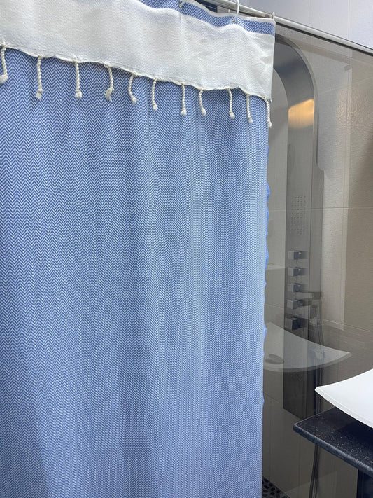Sky Blue Cotton Stall Shower Curtain – Light, Airy & Quick-Drying (39" x 71")